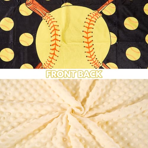 Image of Softball Baby Blanket for Girls Boys Soft Fleece Minky Blanket with Dotted Backing Double Layer Newborn Toddler Blankie for Nursery Stroller Crib Gift Ideas to Son Nephew Grandson 26.5 * 40 Inches