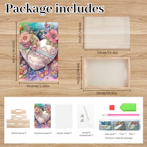 Image of 5D Diamond Art Tray with Handle for Adults DIY Diamond Art Plate Kits Beautiful Flower Heart Picture Diamond Art Painting Dinner Plate for Coffee Living Room Home Organizer Parties Family Gatherings