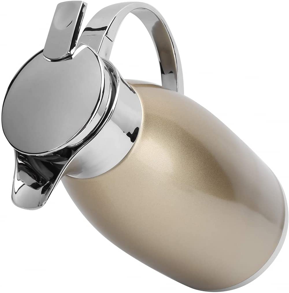 Caraffa termica da caffè in acciaio inox, 1,8 l, con isolamento sottovuoto, doppia parete, colore: oro