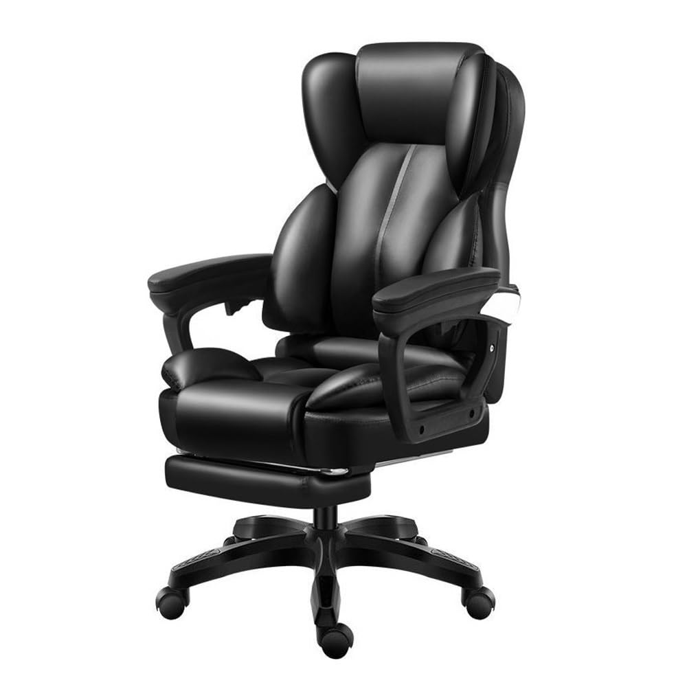 HTTGDGDH Adjustable Black Leather Executive Office Chair - Ergonomic Swivel Chair For Gaming Study Live Streaming - Reclining Boss Chair With Modern Design & Comfort,