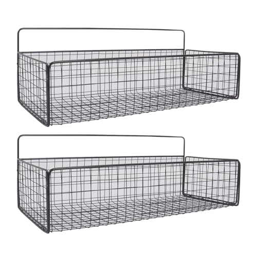 Gzsekken Wall Storage Basket 2 Pack schwarzer Metalldraht Aufbewahrungskörbe keine Bohrung Installation Badezimmer Korb kleine Speisekammer Körbe für Schränke, Speisekammer, Schränke,