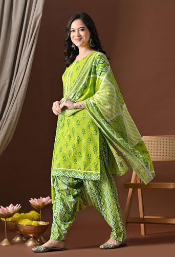 Image of Amazon Brand - Tavasya Women's Cotton Printed Kurta Set with Dupatta and Straight Pants | Salwar Suit | Ethnic Wear for Festive, Casual & Office Use