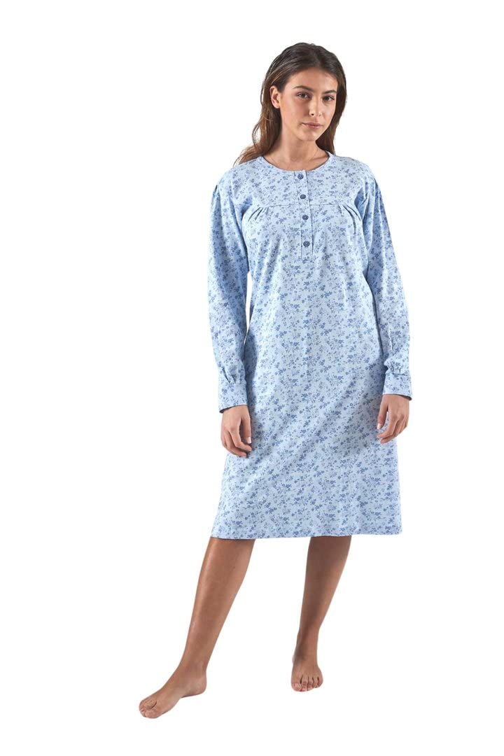 Leo Corsetteria Camicia da Notte Classica Modello Comodo arricciata 100% Cotone Caldo Interlock