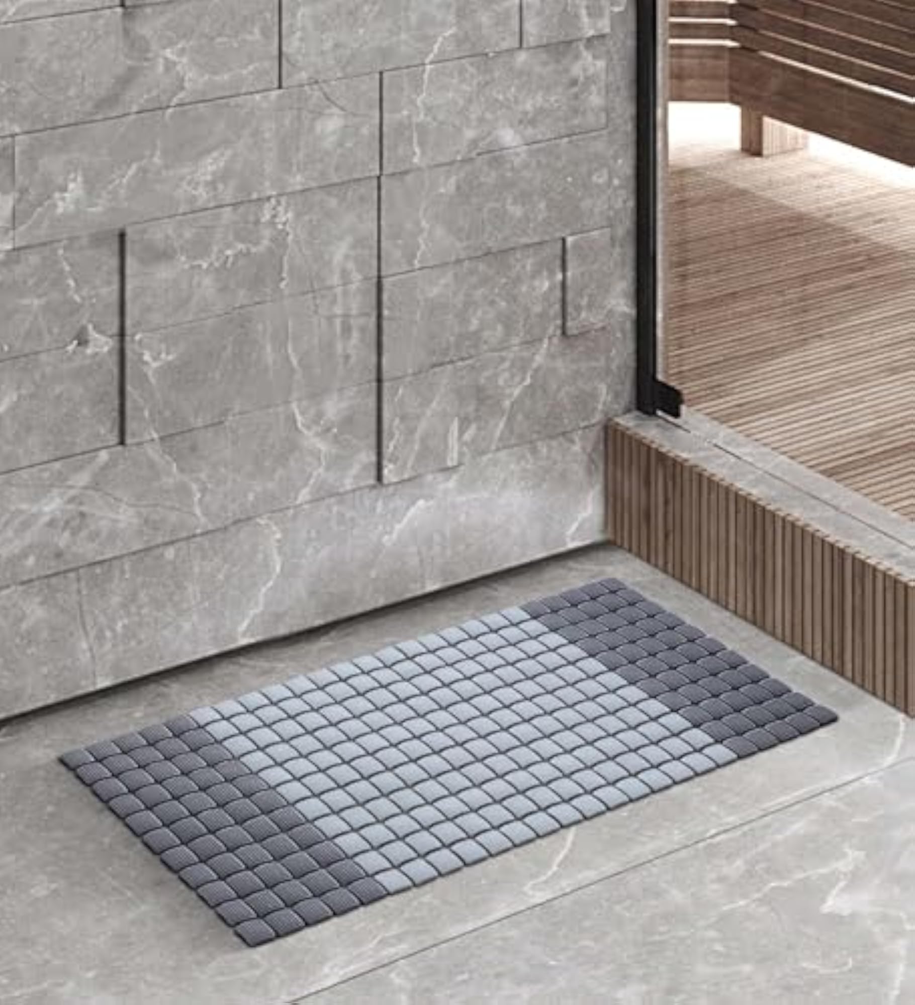 Anti-Skid PVC Shower Mat, Grey & Black