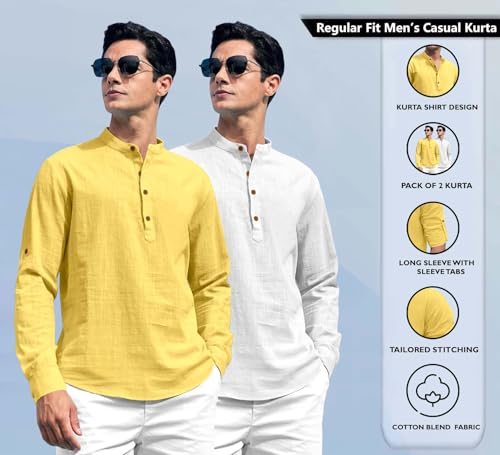 Image of Zombom Men's Kurta || Chinese Collar Long Sleeves || Straight Hip Length Kurtas || Short Kurta for Men || for Festival || Function || Occasion Wear Fancy Kurta for || Best Gifts for Men