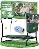 GardenAura® Kniebank für Gartenarbeit - Gartenhocker mit Werkzeugtasche - Garten Kniebank Rücken- und Gelenkschonend bis 150kg belastbar - Gartenhocker klappbar für idealen Knie Komfort (Grün)