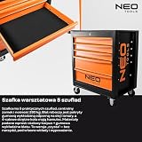 NEO TOOLS Wózek warsztatowy, 5 przegródek, szuflady z łożyskiem kulkowym, centralnie zamykany, mata antypoślizgowa, kółka obrotowe, z hamulcem postojowym, mobilny wózek narzędziowy, szafka na