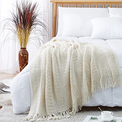 Jinchan Knit Throw Blanket Ivory Soft Couch Throw Blanket With Tassels Spring Bed Throw Blanket Indoor Outdoor Travel Warm Coverlet For Sofa Comforter Living Room Decor Nursery Gift 50 X 60 Inch #TOP1