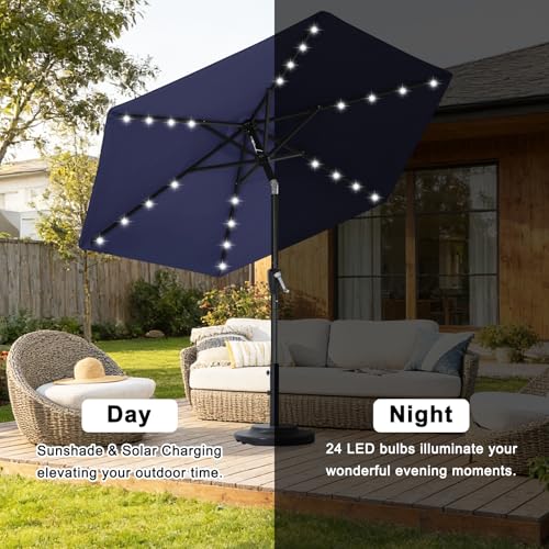 Image of ABCCANOPY Durable Solar Led Patio Umbrellas with 24LED Lights 7.5FT with 6 Sturdy Ribs (Navy Blue)