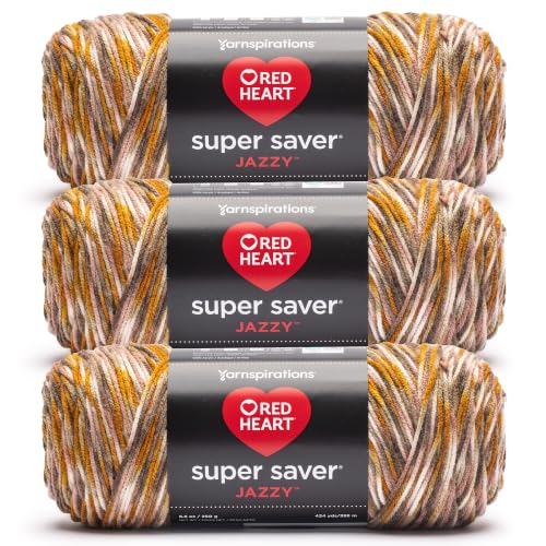 Image of Red Heart Super Saver Jazzy Self-Striping Yarn, Chocolate Chip, 3-Pack