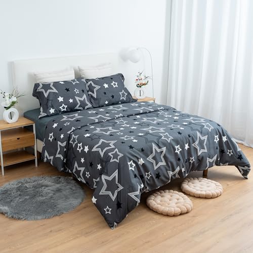 Juego de Funda Nórdica 4 Piezas para Cama 150 - Funda Edredón 240x220 cm, Sábana Bajera 150x200+28 cm, 2 Fundas de Almohadas 50x90 cm - Microfibra Suave y Transpirable - Cielo Estrella