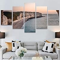 SIGNWIN 5 Panel Canvas Wall Art Beach Blue Coastal Cool Photography Relax/Calm for Home Decorations Ready to Hang - 60