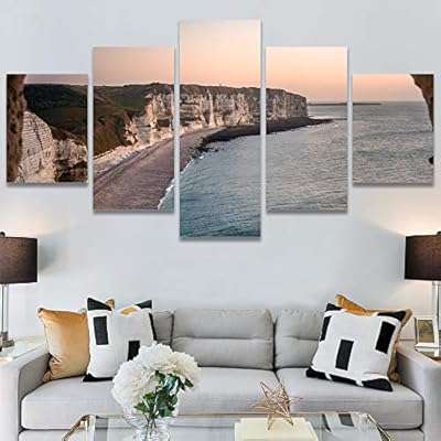 SIGNWIN 5 Panel Canvas Wall Art Beach Blue...