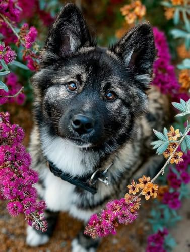 ペイントバイナンバー 犬 ナンバーペイント 花 塗り絵 手塗り デジタル DIY大人用 初心者向け 簡単 数字キットによる インテリア アクリル 水彩絵の具 数字による ハンドメイドクラフトアート クリエイティブウォールアート 用 家の装飾, ギフト 額縁