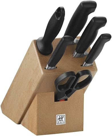 Zwilling Four Star 7 Parça Blok Bıçak Seti Doğal Ahşap Bloklu, Paslanmaz Çelik Ve Ahşap, Siyah