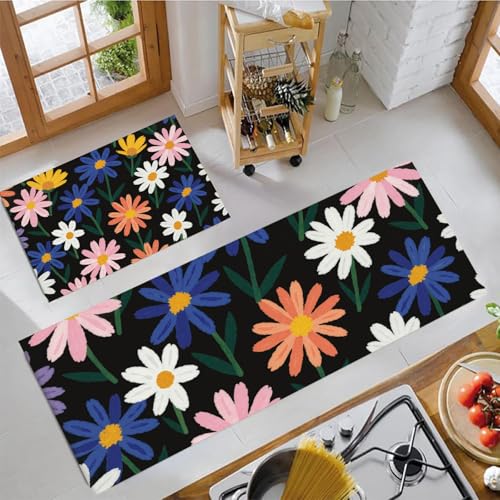 Alfombras de cocina para piso con estampado de flores y base protectora 2