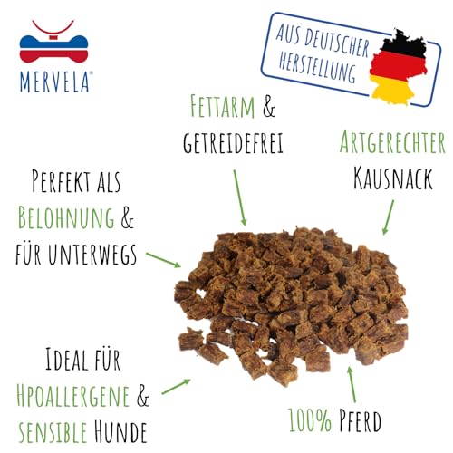 MERVELA® Premium Pferd Kauwürfel für Hunde, 500g - Ideal als Trainingsleckerli | 100% Natürliches Pferdefleisch | Hypoallergen für Sensible Hunde | Made in Germany