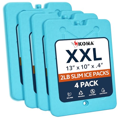 Image of Kona XXL Ice Packs for Coolers - 2 lb Reusable Slim Freezer Packs, Long-Lasting Dry Ice Alternative for Cooler Bags, 13x10 Inch, Fast Freeze (-5 C), Available in Multiple Pack Quantities