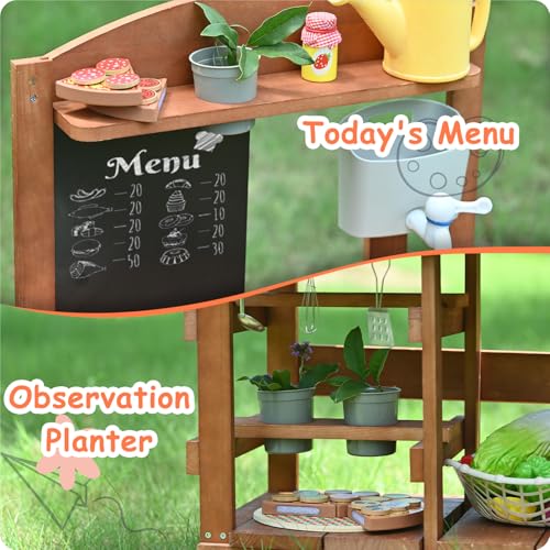 Image of Kids Mud Kitchen Outdoor 23.6in, Wooden Play Kitchen with Sink & Stove, Utensils, Mud Kitchen for Kids Outdoor