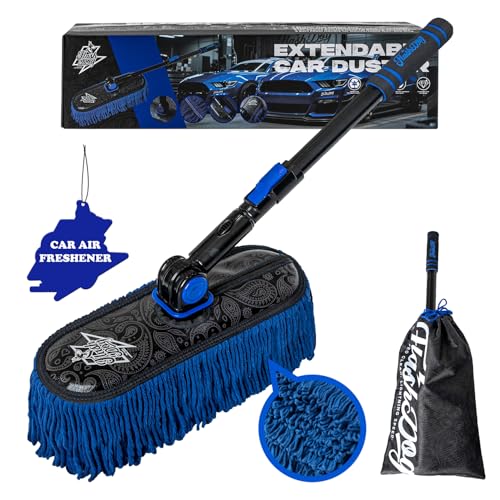 Flash Dog Car Duster Exterior - Wax Treated Cotton & Extendable Aluminum Alloy Handle Scratch Free Cleaning Brush for Cars Trucks SUVs RVs Motorcycles | Waterless Dust & Pollen Remover