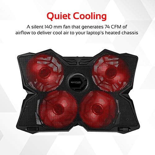 Promate Gaming Laptop Cooling Pad, Ergonomic High-Speed Laptop Cooling Pad with 4 Silent Cooling Fan, Dual USB Port, AirBase-3 Black - Image 3