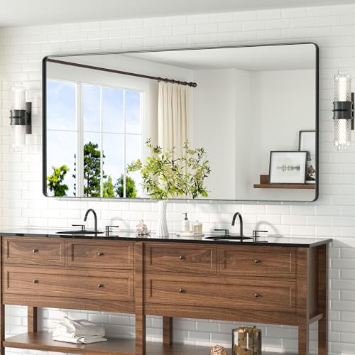 Image of TETOTE 72 x 36 Black Vanity Mirror Large Black Mirror for Living Room Matte Metal Frame, Tempered Glass, Modern Farmhouse Wall Mounted Mirror for Decorative(Horizontal /Vertical)