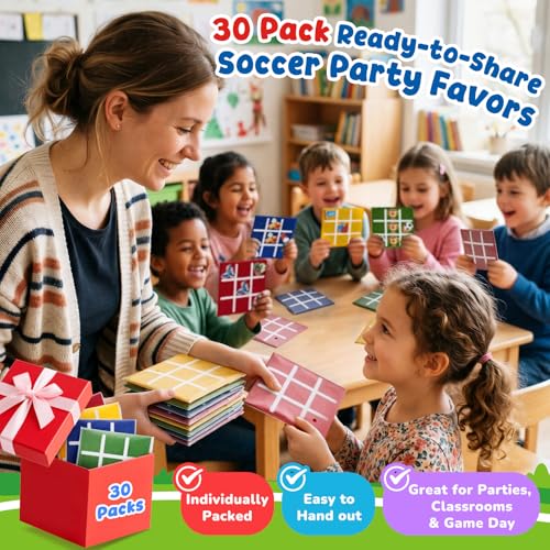 Image of JoyCat 30 Pack Soccer Tic Tac Toe Party Favors, Felt Travel Games