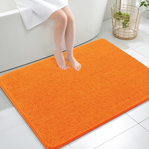 Image of OLANLY Large Bathroom Rugs 40x32, Extra Soft Absorbent Chenille Bath Rugs, Rubber Backing Quick Dry, Machine Washable Bath Mats for Bathroom Floor, Tub and Shower, Home Decor Accessories, Orange