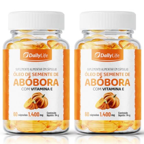 Kit 2x Oleo de Semente de Abobora 1400mg 100% Natural Enriquecida com Vitamina E 60 Cápsulas Softgel