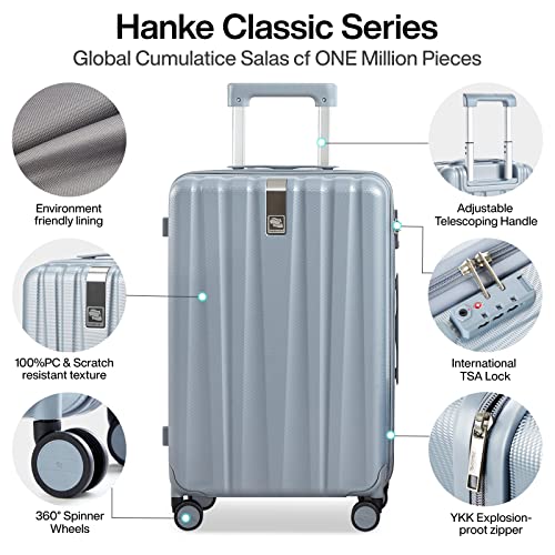 Image of Hanke 24 Inch Luggage Suitcases With Spinner Wheels Lightweight PC Hard Shell Rolling Suitcase With Travel Lock,Checked-Medium 24-Inch(Gray)