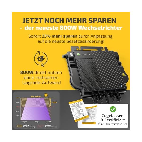 Solakon® 830W Balkonkraftwerk 800W komplett Steckdose - Balkonkraftwerk 800 Watt upgradebarer Wechselrichter 600W - Solaranlage Komplettset mit 415W Solarmodule – Bild 3