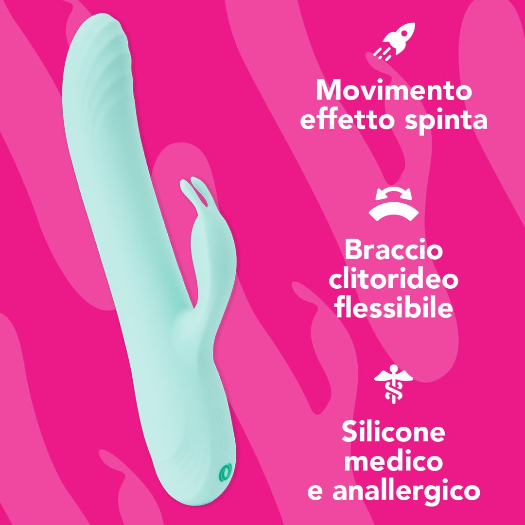 Control Be Playful, Vibratore Rabbit con Effetto Spinta e Braccio Flessibile per il Clitoride, Silicone medico senza Ftalati, Ricarica USB, Water Splash (IPX4)