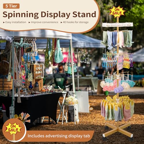 Image of Flenpptly Retail Display Stand, 5-Tier Rotating Display Rack for Store Display, Movable and Adjustable Spinning Display Stand for Earrings, Jewelry, Keychains, Socks Display (Gold)
