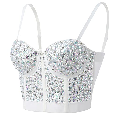 Korsett Top Damen Glänzendes -Bustier Sexy,Glitzer Crop Top Push Up BH mit Metallkette Tank Tops Trägertop Corsage Weste Corset Top Unterhemd Top...