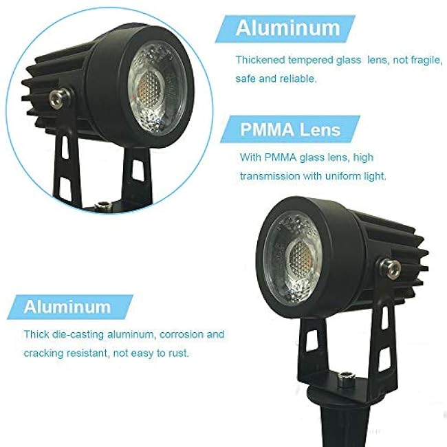 Pack of 2, Outdoor LED Landscape Lights Waterproof Spotlight with Spike Stand and Plug for Driveway, Outdoor Lawn Lighting, Flood Garden, Yard (5W Mini Warm White)