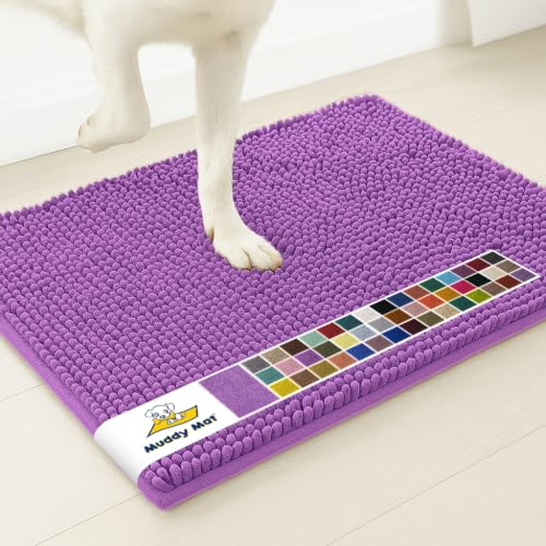 Image of Muddy Mat | Super Water Absorbent Door Mat Indoor, Microfiber Quick Dry Chenille Entryway Rug, Slip Resistant Front Door Mat, Indoor Mats for Entryway, Machine Washable Pet Rug, Purple 32 inch x 44 inch
