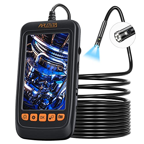 Dual Lens Industrial Endoscope, Aplenta 1080P HD 4.3' IPS Screen Inspection Camera with 7mm Lens IP67 Waterproof Digital Borescope, Sewer Camera with 7 LED Lights, 11.5FT Semi-Rigid Cable, SD Card