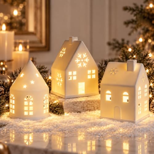 Pawliss Christmas Village Sets, 3Pcs White...