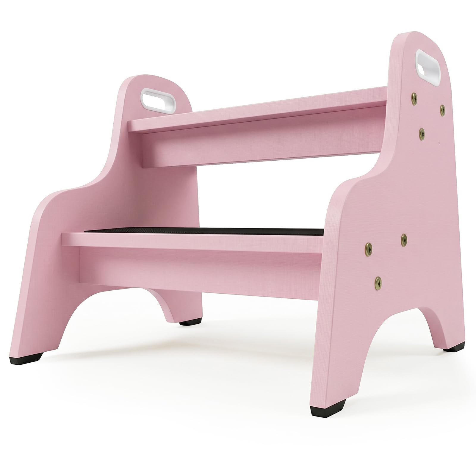 Tritthocker Kinder aus Holz – extra stabil & rutschfest, Anti-Rutsch Stufen, sichere Rundkanten, Fester Halt – ideal für Bad, Toilette & Küche (Rosa)