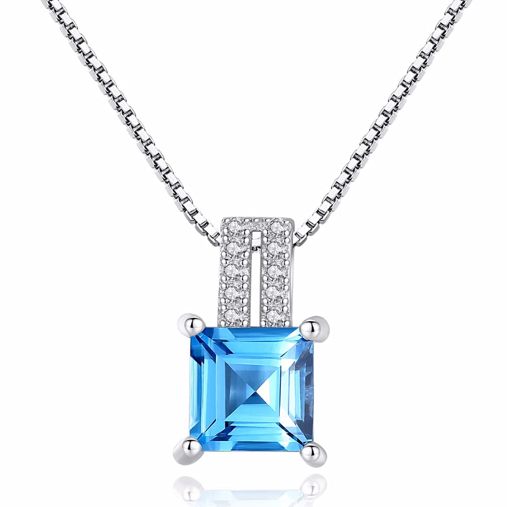 Collier pendentif bleu topaze véritable coupe coussin en argent et sa chaîne de 40 cm