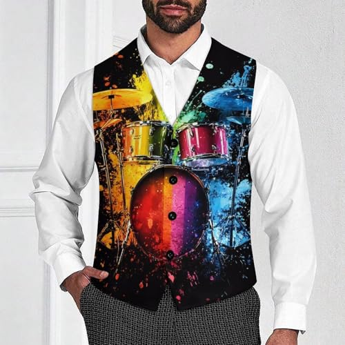 Colorful Drum Mens Slim Fit Suit Vest Dress Waistcoat Casual Business Vest2