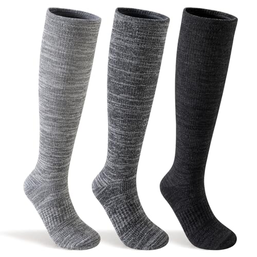 ORVYTHA 3 Pairs Merino Wool Compression Socks for Women&Men 15-20mmHg Knee High Breathable Socks for Flying Running Travel (US Alpha Large Regular Regular Dark)