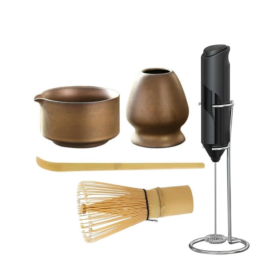 Matcha-Schneebesen-Set und Schüssel, Matcha-Zubereitungsset, Schneebesenschüssel mit Ausguss, Pulverstarter-Sieb, Keramik-Schneebesenhalter, Matcha-Tee-Set