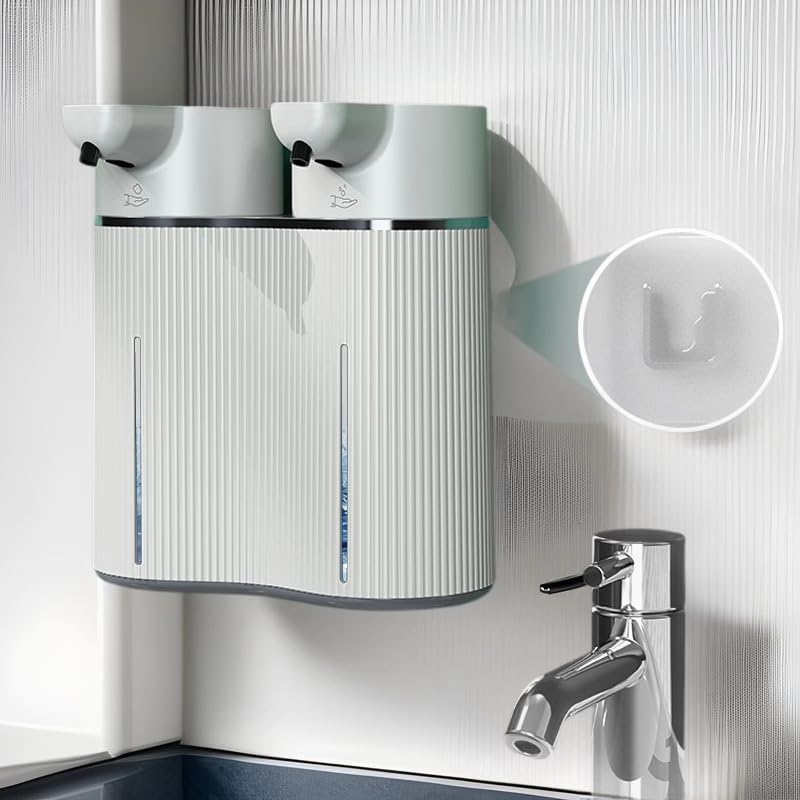 Dispenser Di Sapone Schiuma Senza Contatto Doppio Serbatoio | Muro Automatico Impermeabile IPX6 Con Schermo Batteria Digitale Ricaricabile USB Per Bagno Cucina