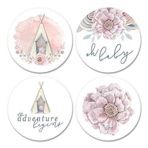 2 Inch Round Baby Shower Circle Labels Boho Teepee Sticker Its A Girl Party  Favor Accessories Cute Pink Decorations Adorable Floral Themed Decor ...