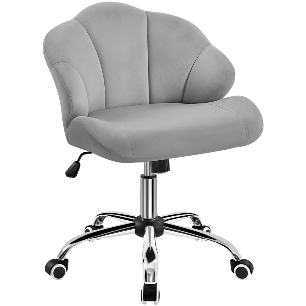 Yaheetech Silla Ergonomica de Escritorio en Terciopelo - Oficina y Despacho sin Reposabrazo con Ruedas, Capacidad 136 KG Gris The Forest Stewardship Council