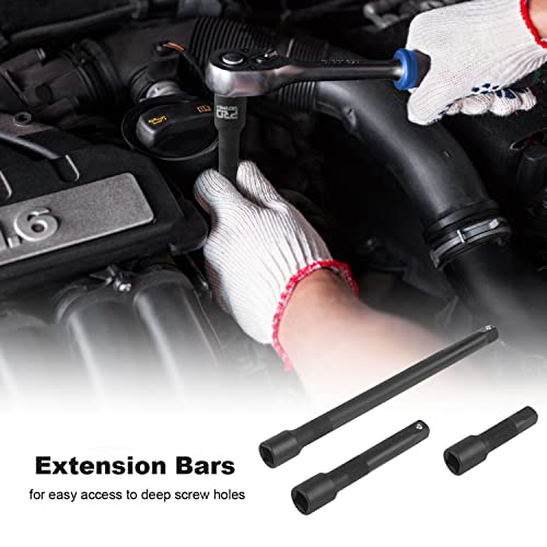 1/2" Drive Impact Socket Set, Prostormer 18-Piece 10-24Mm Metric Sizes Deep Socket Kit With 3", 5", 10" Extension Bars And Storage Case, 6-Point Cr-V Steel Socket Set #TOP4