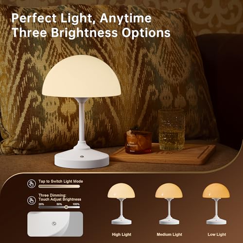 Image of Mushroom Lamp Cordless Lamp Table Lamp,Outdoor Waterproof Shower Lamps,5000mAh Rechargeble Battery Operated Dimmable Touch Desk Lamps,LED Night Light for Bathroom Patio Camping Outdoor(White)