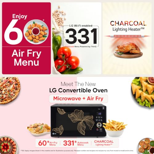 Image of LG 28 L, Convertible Microwave Oven with Air Fry, Charcoal Lighting Heater, Wi-Fi Enabled (MJEN286UGWF, Black, Motorised Rotisserie, 60 Air Fry Recipe, 40 Scan to Cook Recipes & 331 Auto Cook Menu)