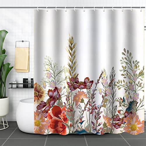 WELTRXE Shower Curtain, Bathroom Curtain with 12 Hooks, Waterproof Polyester Fabric Bathtub Curtain, Weighted Hem, Washable